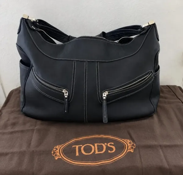 Bolsa vintage Tods original e en couro legítimo preto