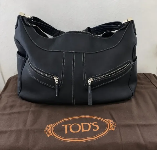 Bolsa vintage Tods original e en couro legítimo preto