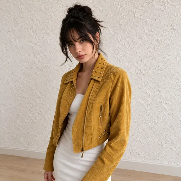Jaqueta Versani Cropped em Veludo Cotelê