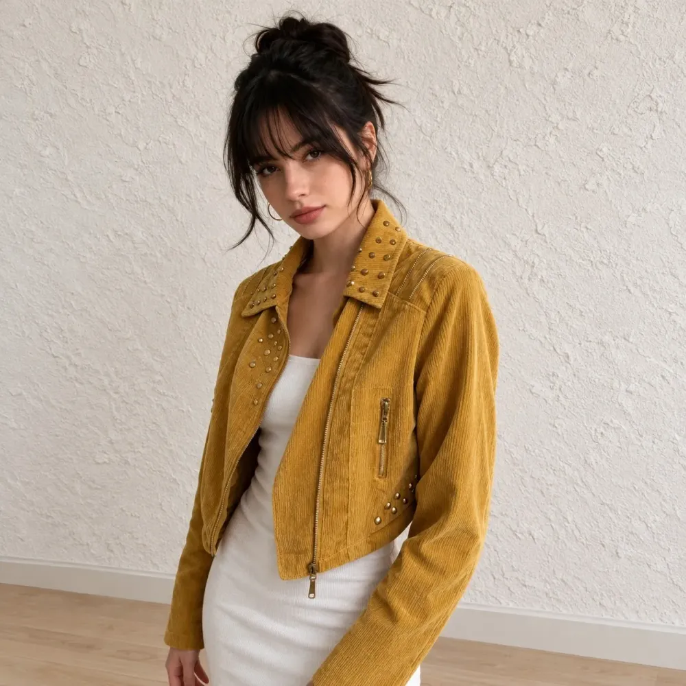 Jaqueta Versani Cropped em Veludo Cotelê