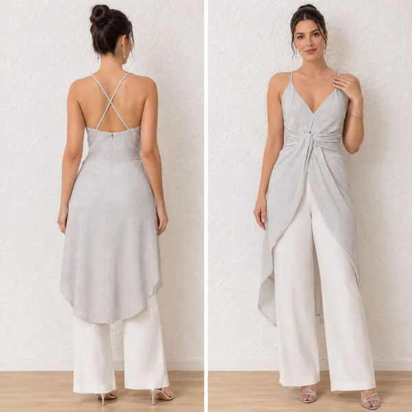 Blusa Le Lis Blanc Alongada em Lurex Prata