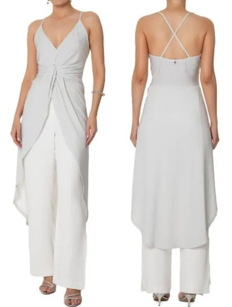 Blusa Le Lis Blanc Alongada em Lurex Prata