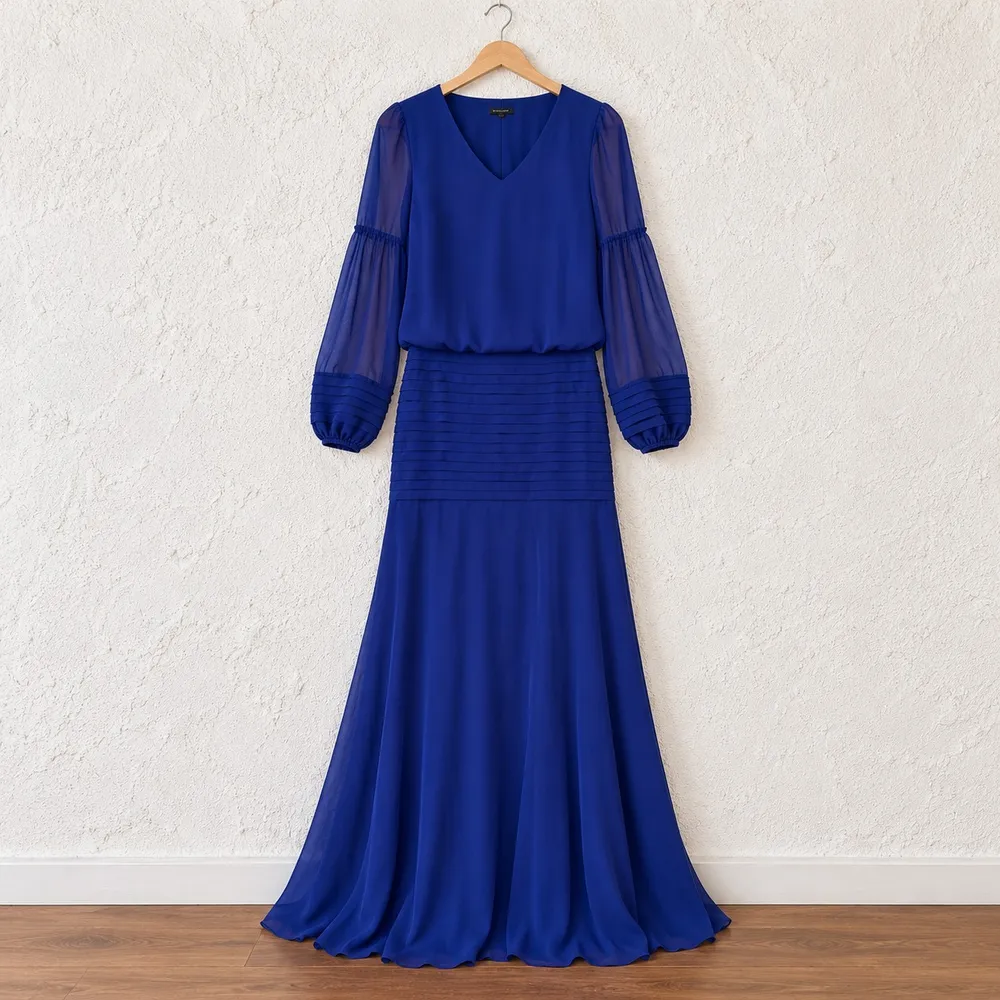 Vestido Le Lis Blanc Longo Pura Seda Azul