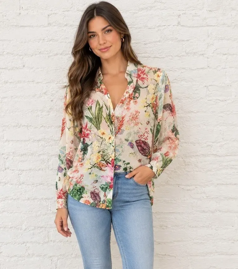 Blusa Zara floral com leve transparência