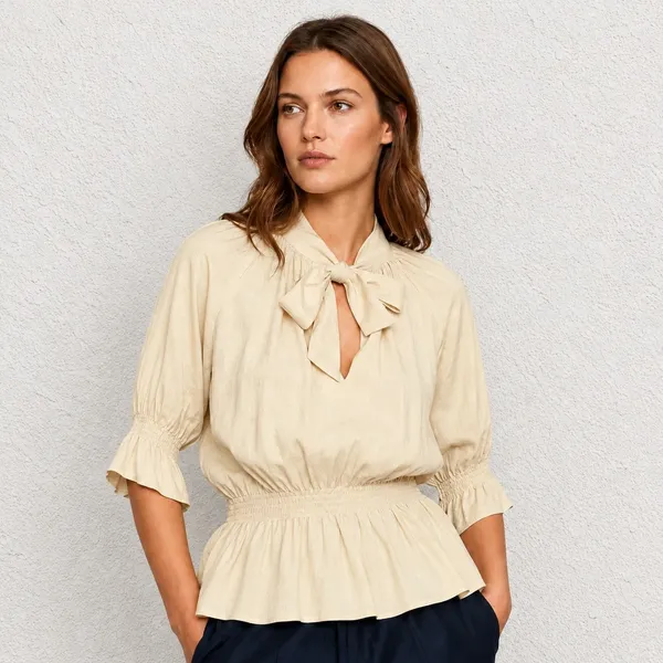Blusa Zara gola laço bege