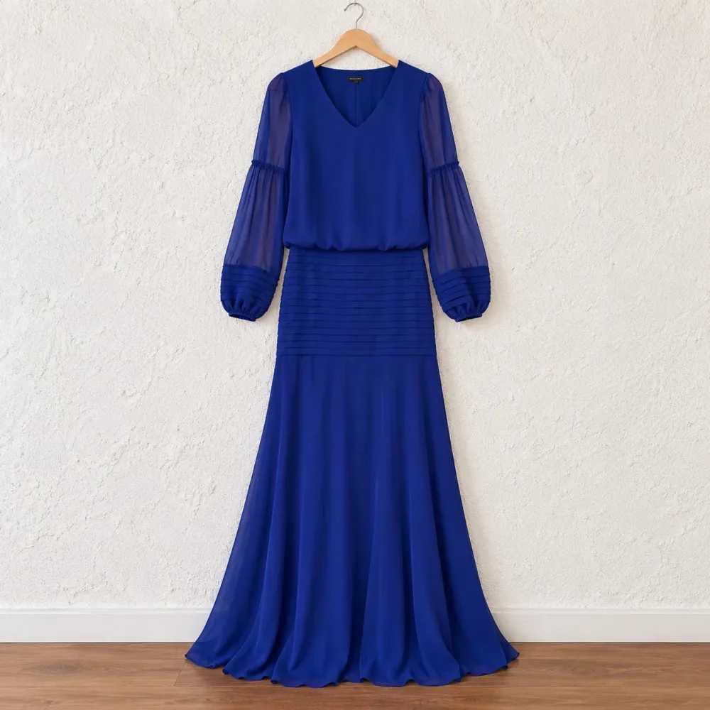 Vestido Le Lis Blanc Longo Pura Seda Azul