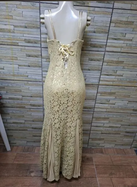 vestido festa bi bian luxo dourado renda tamanho  veste M G