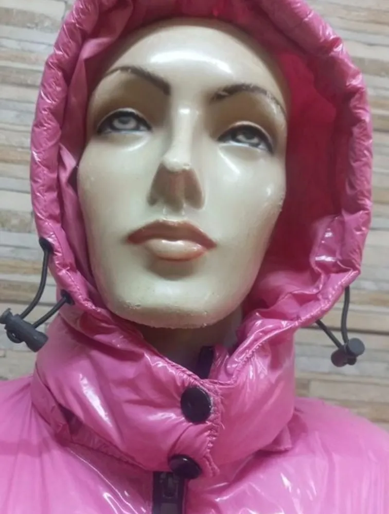 jaqueta puffer rosa verniz m  quentinha moderna e nova