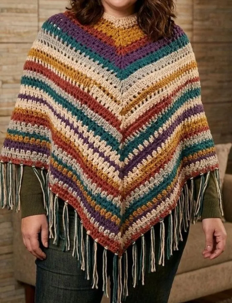 poncho lã grosso crochê artesanal feito à mão veste g gg g1