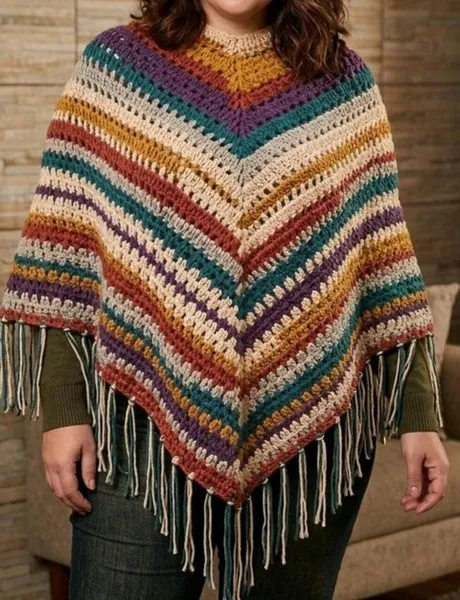 poncho lã grosso crochê artesanal feito à mão veste g gg g1