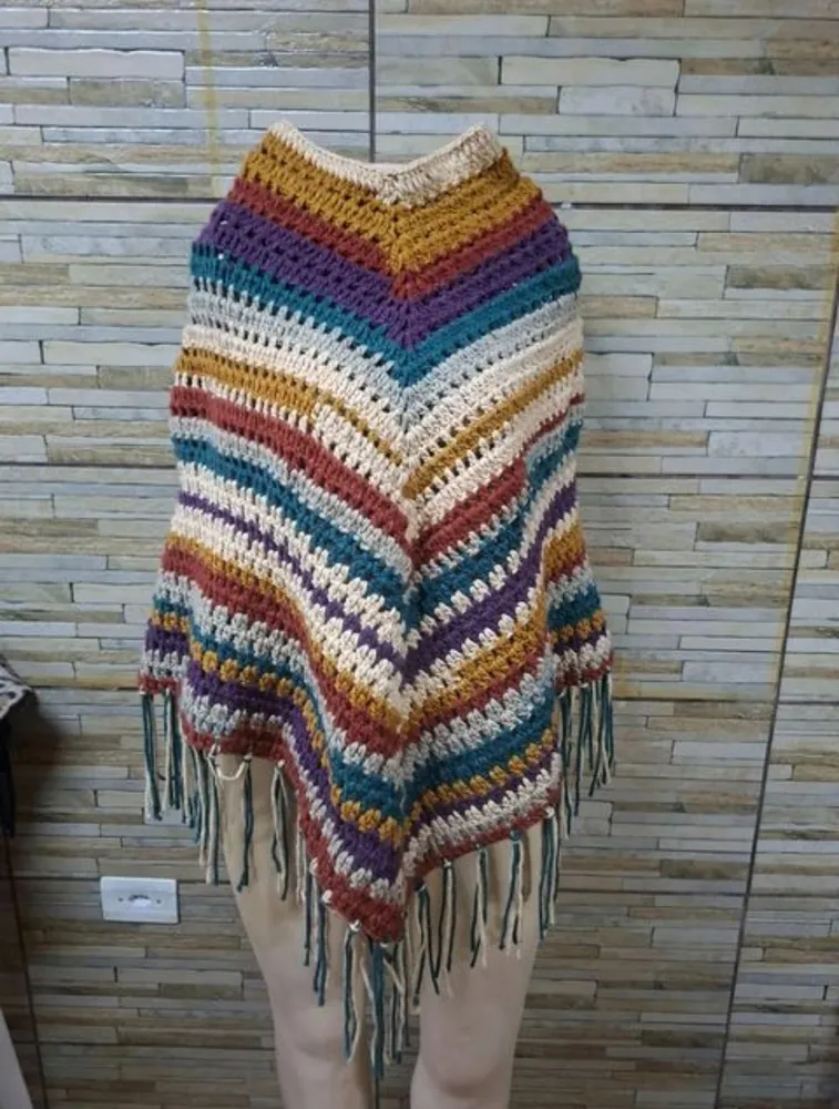 poncho lã grosso crochê artesanal feito à mão veste g gg g1