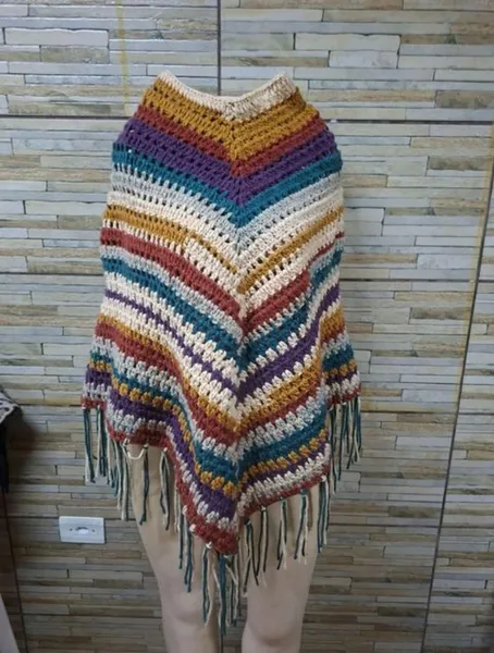 poncho lã grosso crochê artesanal feito à mão veste g gg g1