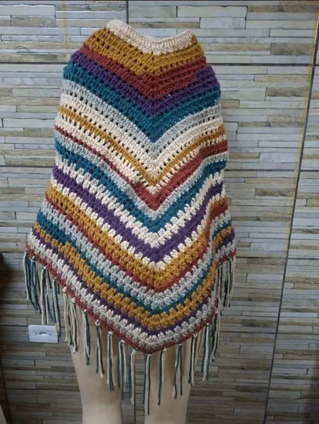 poncho lã grosso crochê artesanal feito à mão veste g gg g1