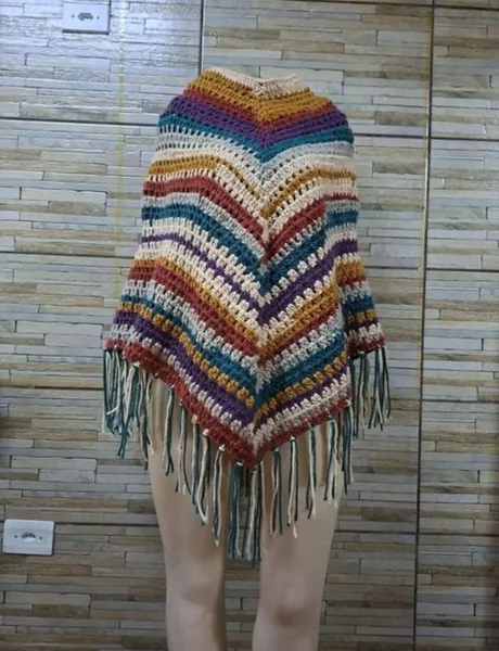 poncho lã grosso crochê artesanal feito à mão veste g gg g1