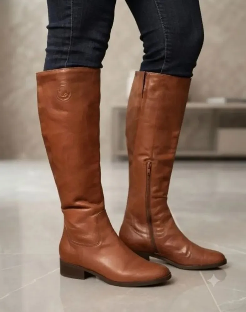 bota arezzo cano alto couro caramelo marrom n35
