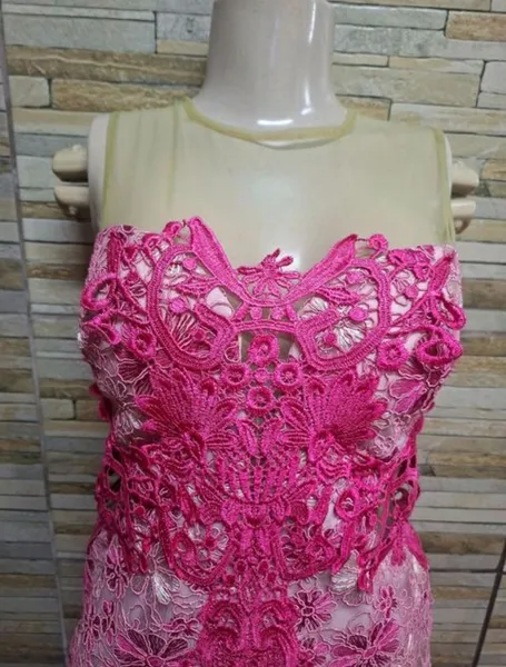 vestido longo sereia rosa renda guipure tam m seminovo