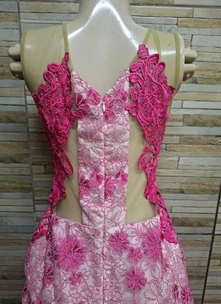 vestido longo sereia rosa renda guipure tam m seminovo