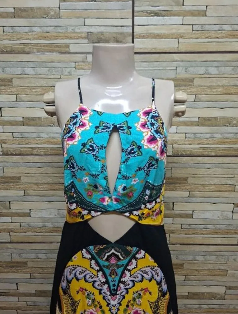 vestido farm longo estampa exclusiva e vibrante  tamanho p