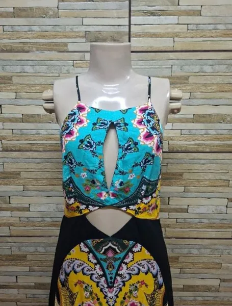 vestido farm longo estampa exclusiva e vibrante  tamanho p