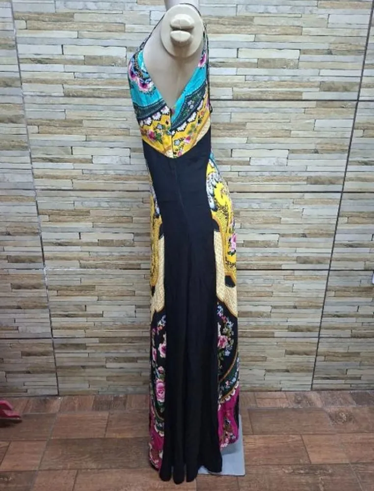 vestido farm longo estampa exclusiva e vibrante  tamanho p