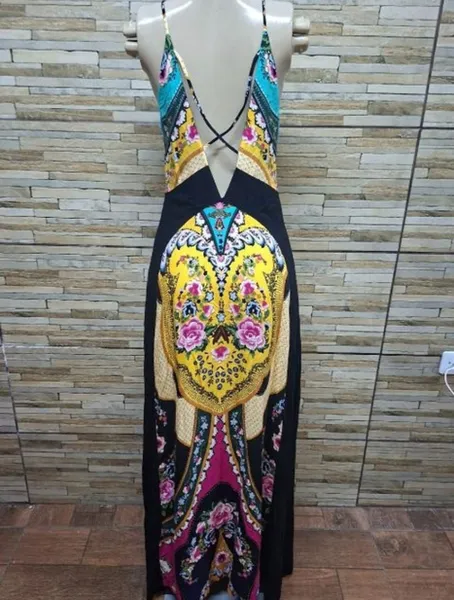 vestido farm longo estampa exclusiva e vibrante  tamanho p