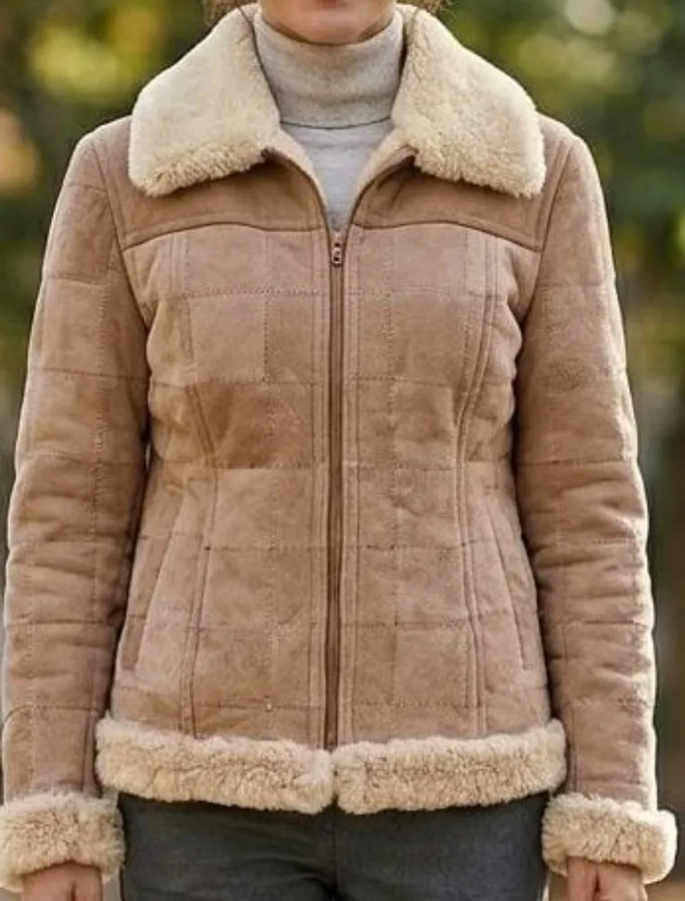 jaqueta luxo peleteria cordeiro couro e lã natural tam P M