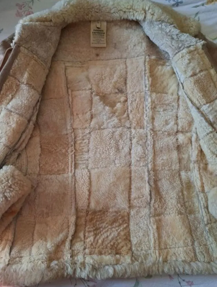 jaqueta luxo peleteria cordeiro couro e lã natural tam P M