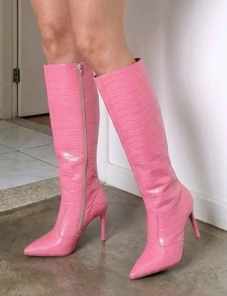 bota cano alto rosa croco banana rosa shoes tam 35 36