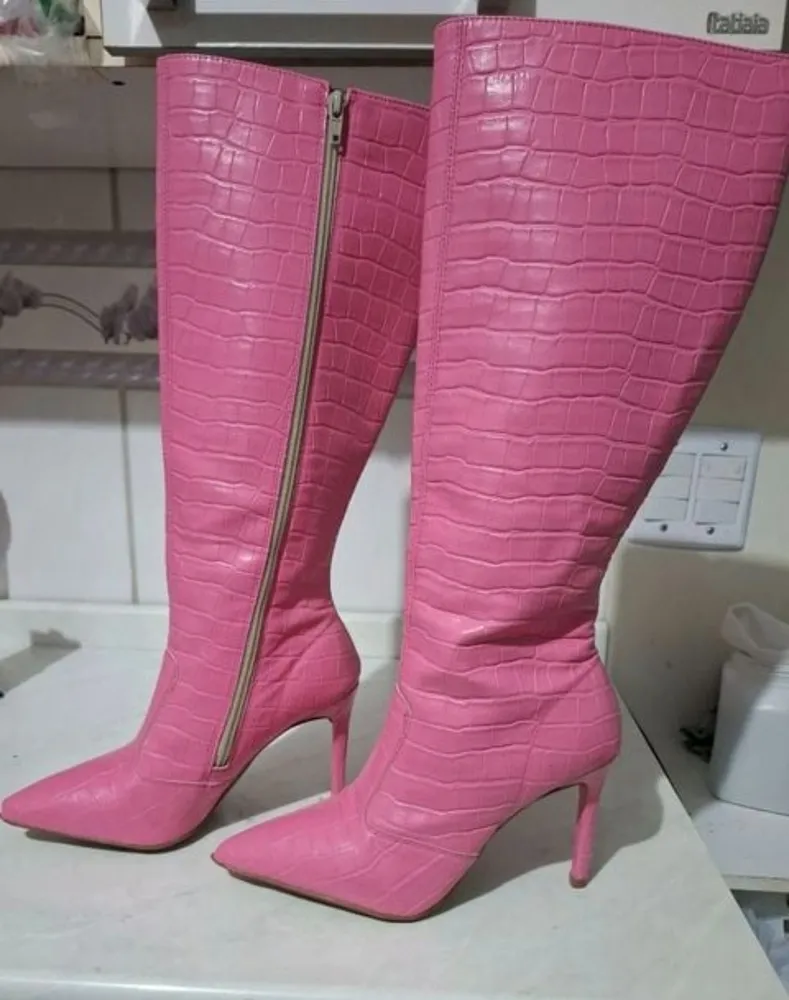 bota cano alto rosa croco banana rosa shoes tam 35 36