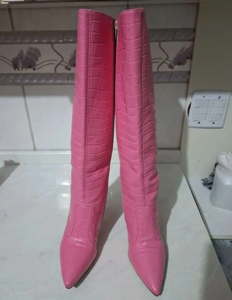bota cano alto rosa croco banana rosa shoes tam 35 36
