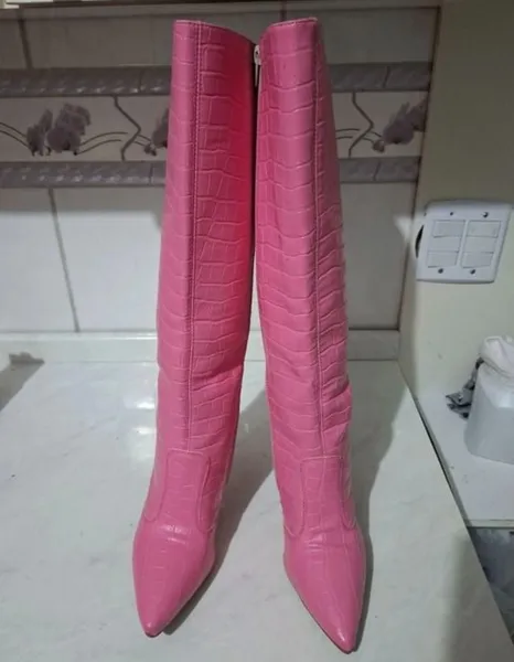bota cano alto rosa croco banana rosa shoes tam 35 36