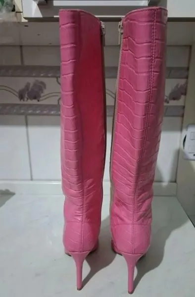 bota cano alto rosa croco banana rosa shoes tam 35 36