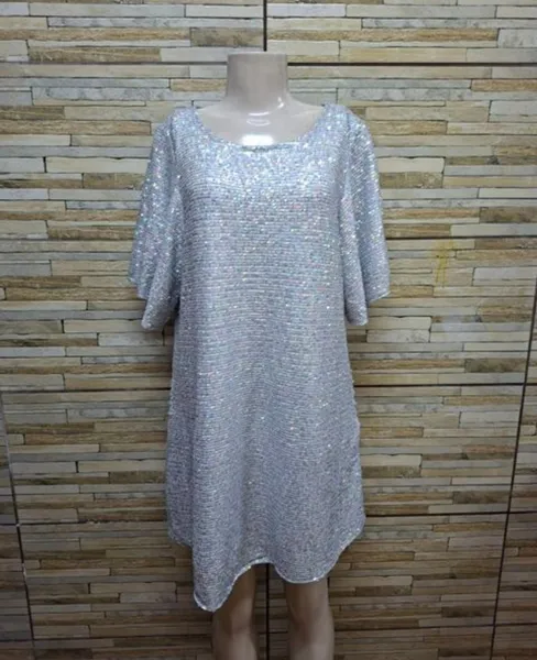 vestido de festa curto prata holográfico tam mg