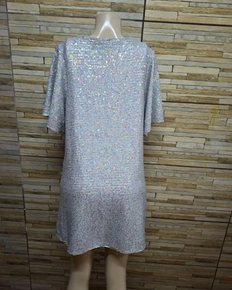 vestido de festa curto prata holográfico tam mg