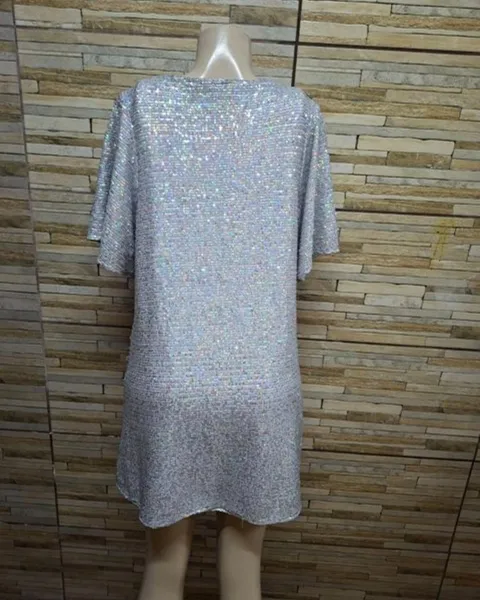 vestido de festa curto prata holográfico tam mg