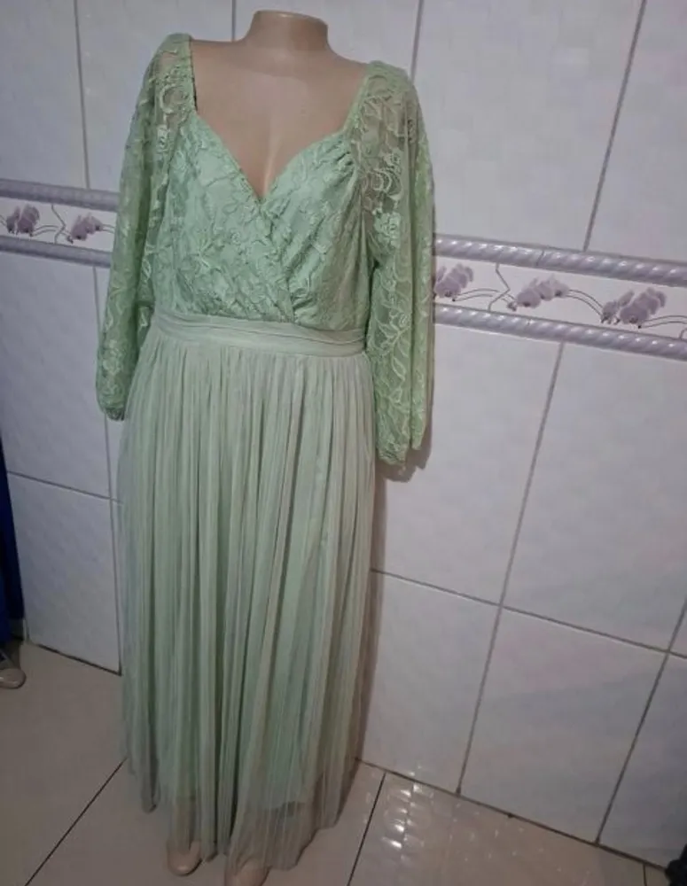 vestido festa plus size veste 54 56 verde menta renda novo