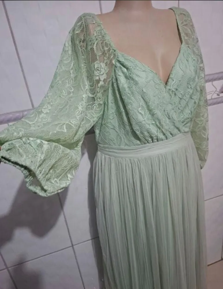 vestido festa plus size veste 54 56 verde menta renda novo