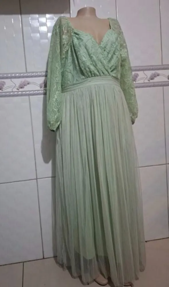 vestido festa plus size veste 54 56 verde menta renda novo