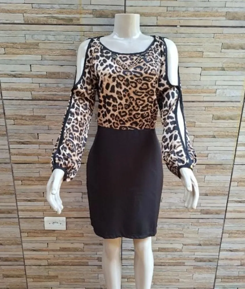 vestido oncinha luxo tam m novo detalhe corrente