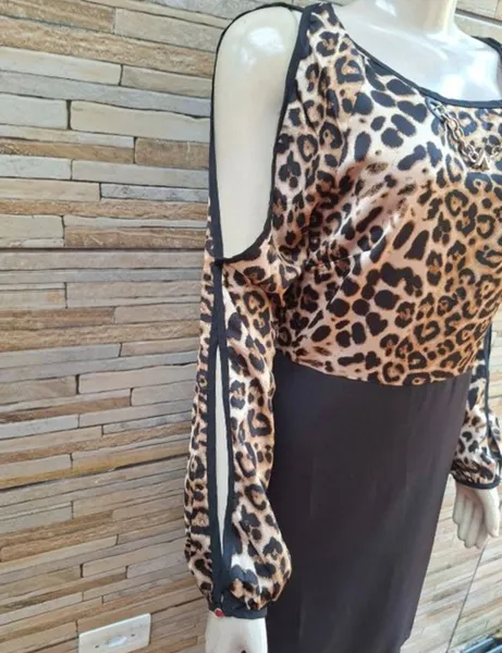 vestido oncinha luxo tam m novo detalhe corrente