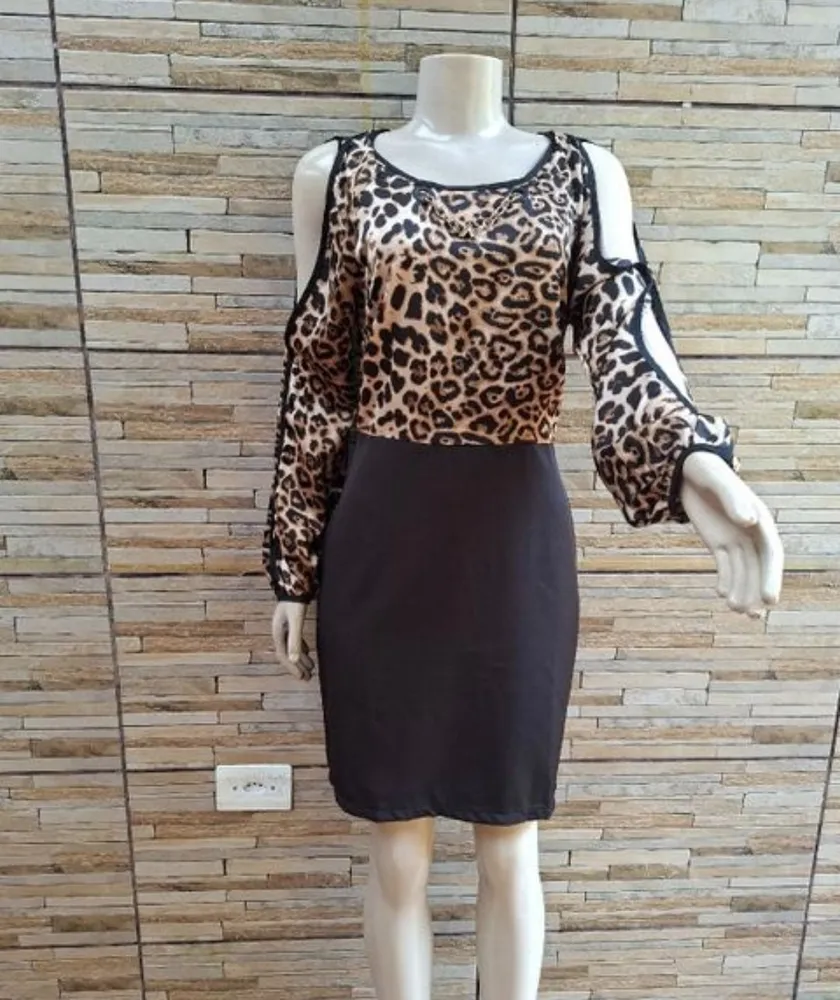 vestido oncinha luxo tam m novo detalhe corrente