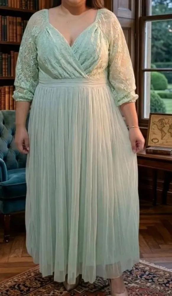 vestido festa plus size veste 54 56 verde menta renda novo