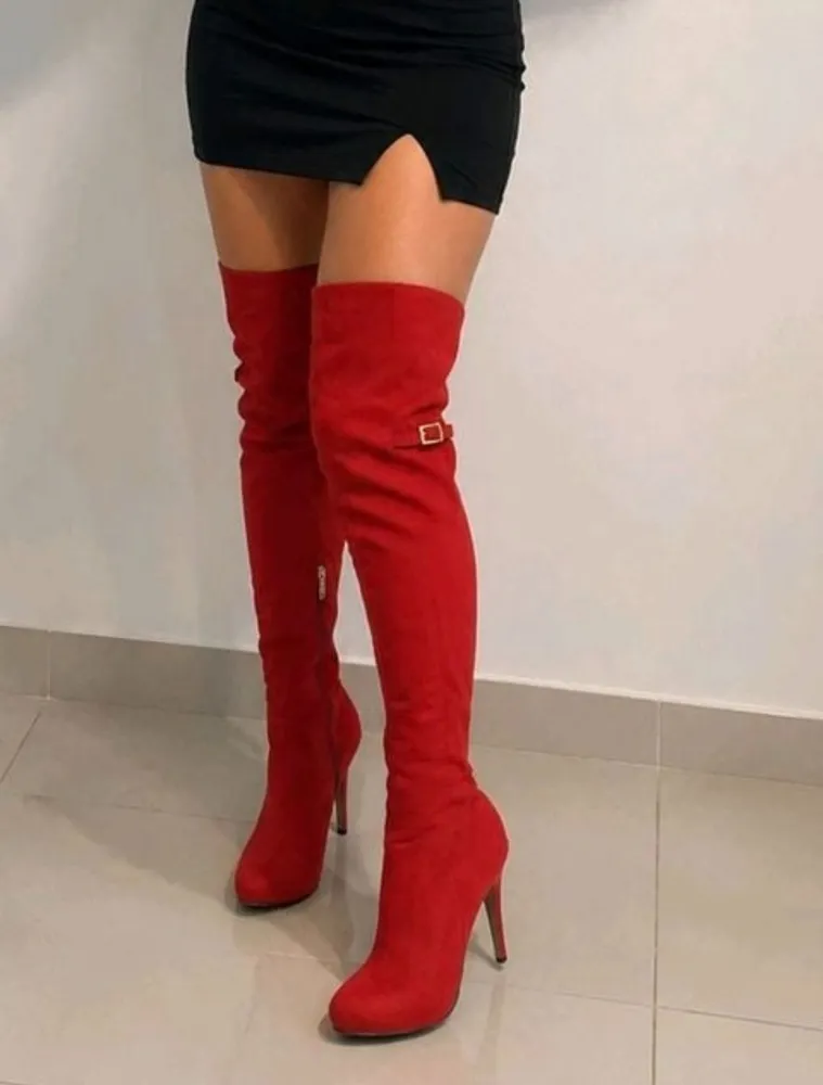bota over the knee morena rosa vermelha luxo salto 12cm