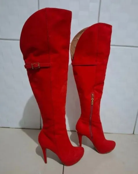 bota over the knee morena rosa vermelha luxo salto 12cm