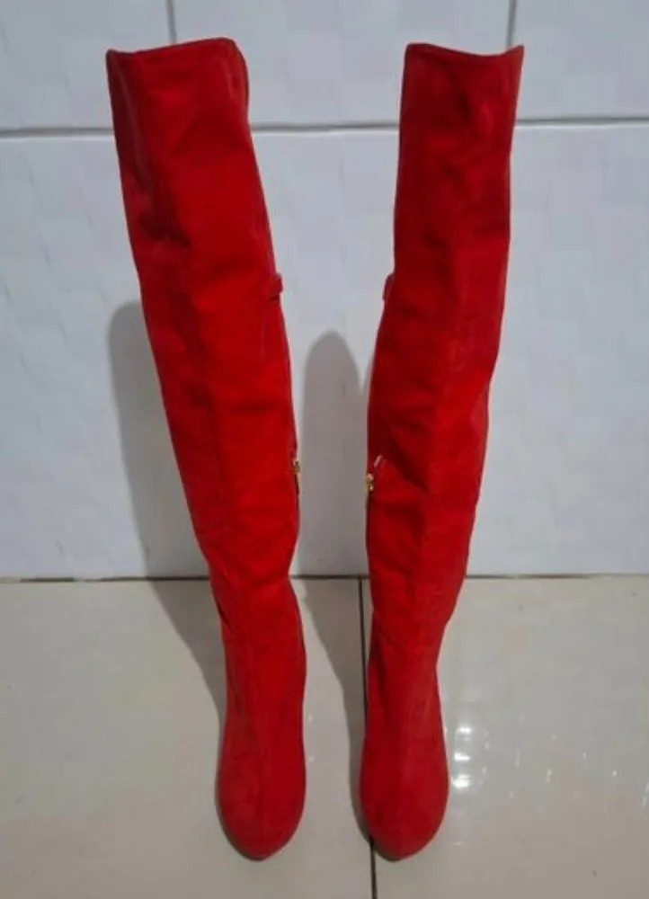 bota over the knee morena rosa vermelha luxo salto 12cm