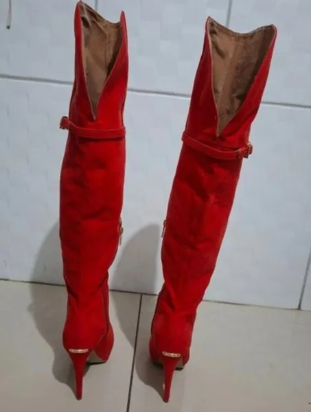 bota over the knee morena rosa vermelha luxo salto 12cm