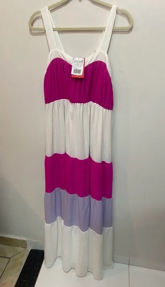 vestido longo bicolor