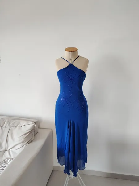 vestido azul alcinha vintage soltinho