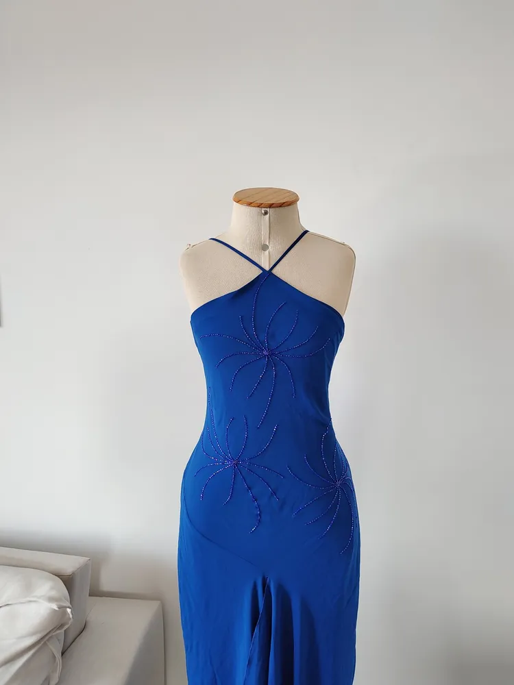 vestido azul alcinha vintage soltinho