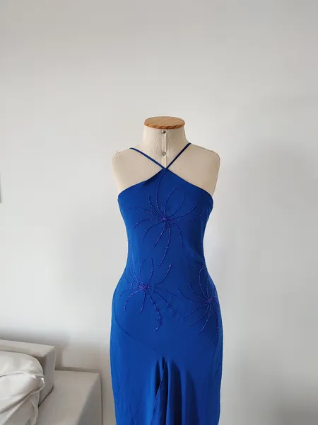 vestido azul alcinha vintage soltinho